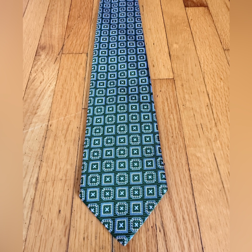 Brooks Brothers Makers Merchants Tie Green Geometric Silk Mens Necktie